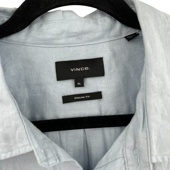 VINCE Short Sleeve Slim Fit Linen Sport Shirt In‎ Feather Blue Size XL - Picture 8 of 11